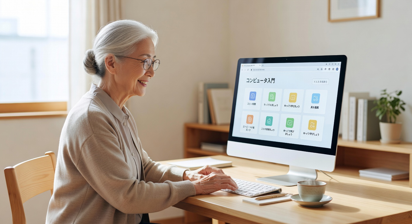パソコンを学ぶシニア女性